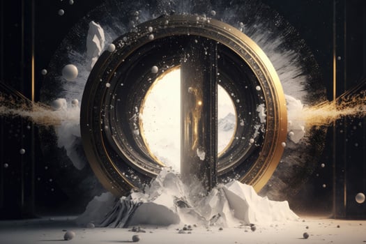 Levitating Multiverse Portal in Cinematic Black Horror photo