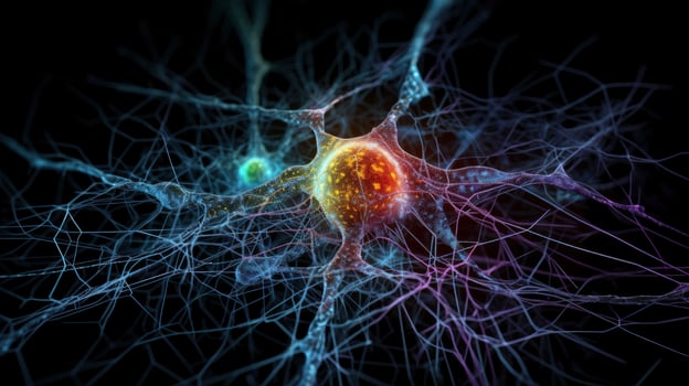 Neuronal Network in Action A Futuristic Illustration of Brain Activity photo