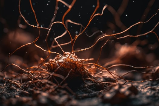 Cinematic Shot of Highly Detailed Brown Nerve Cells photo