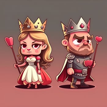 Cartoon King and Queen in Cute Kawaii Style for Valentines Day photo