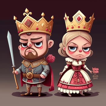 Cartoon King and Queen in Cute Kawaii Style for Valentines Day photo