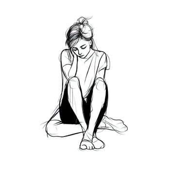 Lonely Woman Sitting on the Floor in Sadness photo