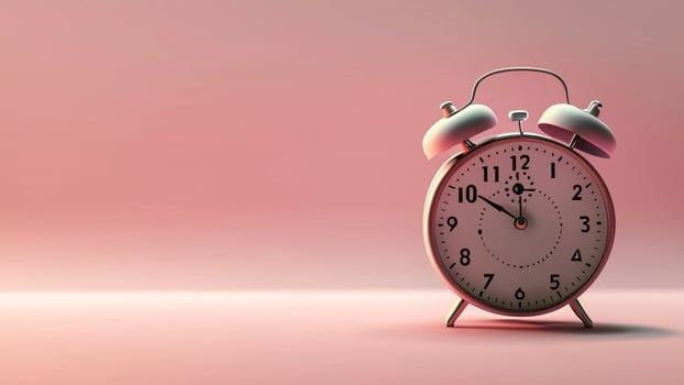 3d Vintage alarm clock pastel background with natural light that falls on the ground over time photo
