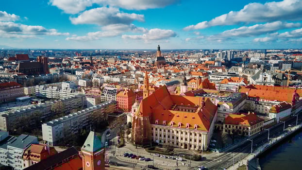 Aerial view of Wroclaw city panorama in Poland photo
