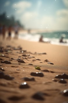 People Relaxing and Sunbathing on the Sandy Beach with Clear Blue Waters - AI generated photo