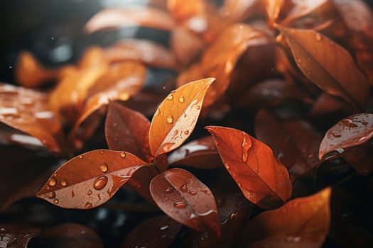 Close up of beautiful autumn leaves with water drops. Natural background AI Generated photo