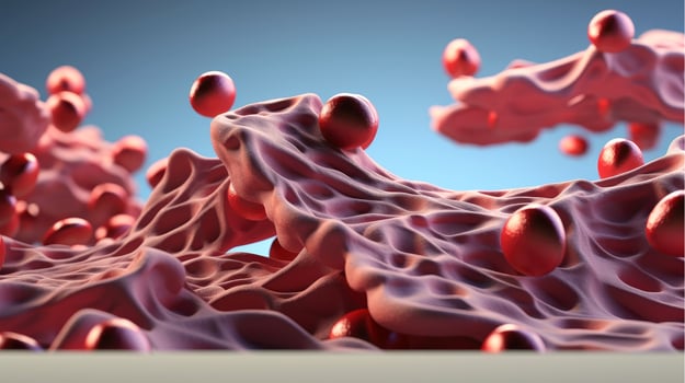3D illustration mockup of the human organ systems, circulatory, digestive, red and white bloodcells wtih blurred backgroun. Medical education concept, Generative AI illustration photo