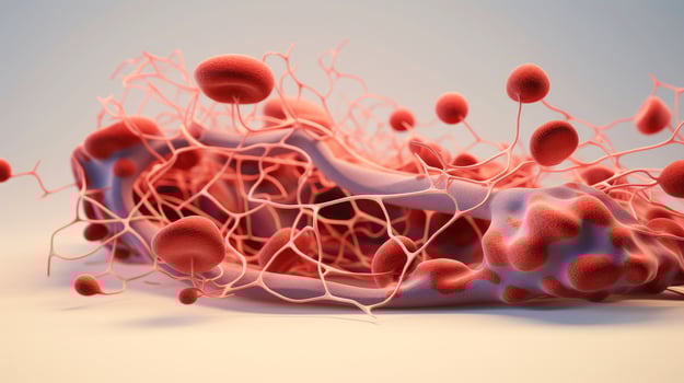 3D illustration mockup of the human organ systems, circulatory, digestive, red and white bloodcells wtih blurred backgroun. Medical education concept, Generative AI illustration photo