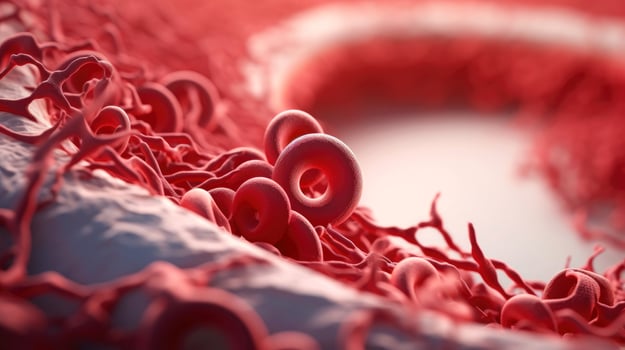 3D illustration mockup of the human organ systems, circulatory, digestive, red and white bloodcells wtih blurred backgroun. Medical education concept, Generative AI illustration photo