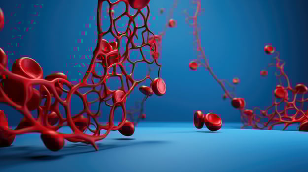 3D illustration mockup of the human organ systems, circulatory, digestive, red and white bloodcells wtih blurred backgroun. Medical education concept, Generative AI illustration photo