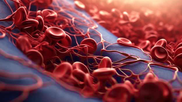 3D illustration mockup of the human organ systems, circulatory, digestive, red and white bloodcells wtih blurred backgroun. Medical education concept, Generative AI illustration photo