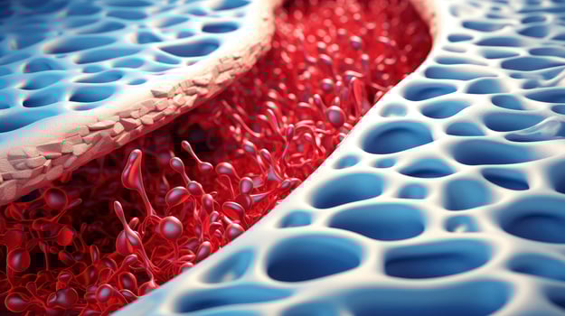 3D illustration mockup of the human organ systems, circulatory, digestive, red and white bloodcells wtih blurred backgroun. Medical education concept, Generative AI illustration photo