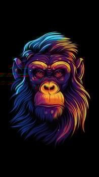 Neon Monkey on Dark Background Generative AI photo