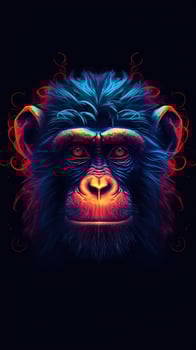 Neon Monkey on Dark Background Generative AI photo