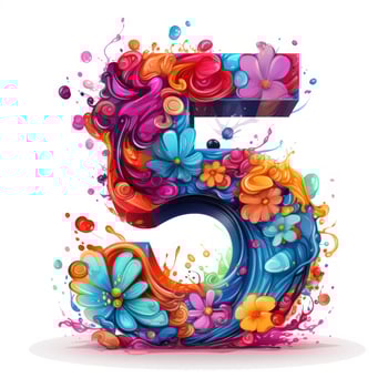 Colorful Paints on Number 5  Childrens Book Illustration Style AI Generated photo