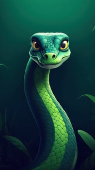 Cartoon Snake on Dark Background AI Generated photo