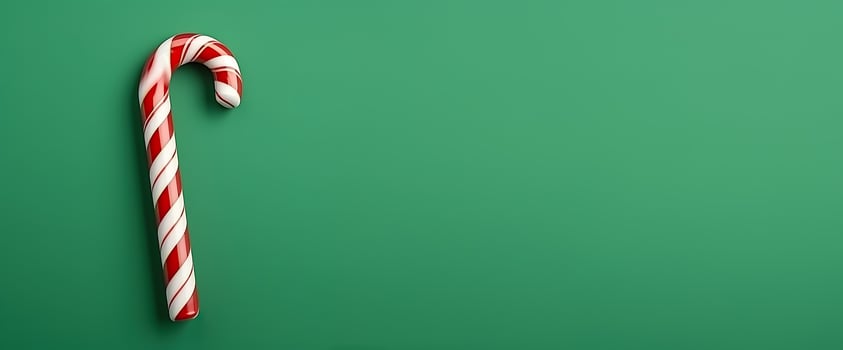 Xmas candy cane isolated on green background photo