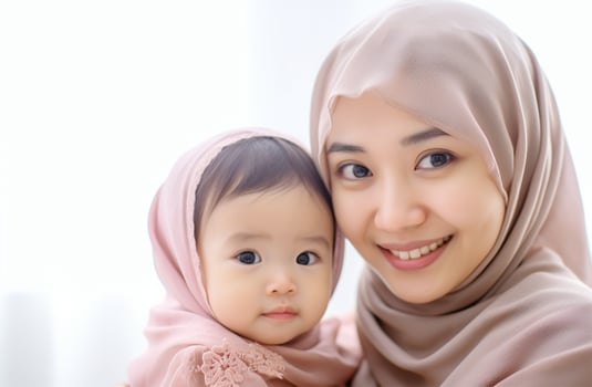 Asian family by mother Muslim Mother's Day love family Ai Generated photo