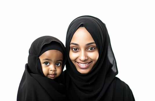 Mommy little kid isolated on white background studio portrait. Mother's Day love family Ai Generated photo