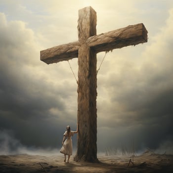cross statue with people illustration photo