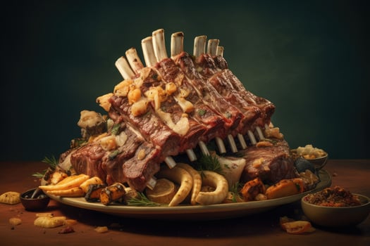 Lamb Rib and Shanks grill with herbs, Generative AI photo