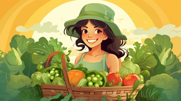 illustration woman with vegetables template background photo