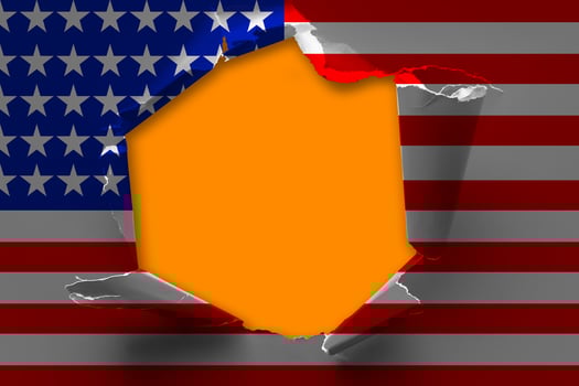 The concept of national flag on denim background with a hole usa photo