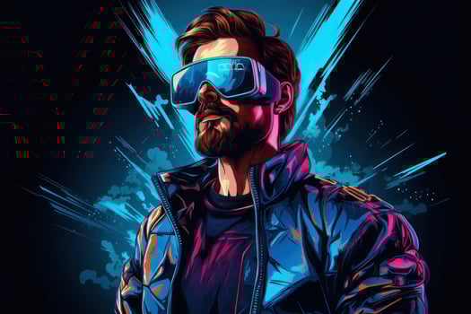 Young man in VR glasses photo