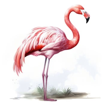 Watercolor pink flamingo isolated photo