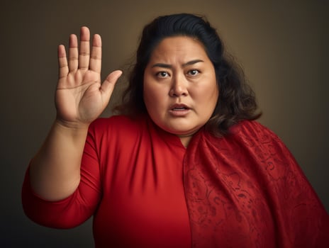 Studio shot of plus size asian woman dynamic emotional gestures AI Generative photo
