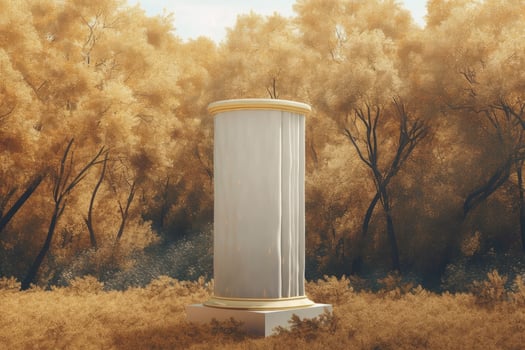 Luxury podium or pedestal for product display with flying wave fabric photo