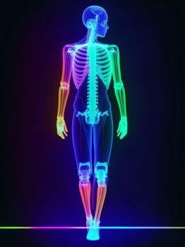 Colorful neon x-ray of human body, Generative AI Illustration. photo