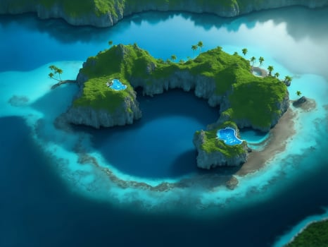 Island from bird eyes view, Generative AI Illustration. photo