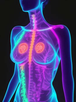 Breast cancer x-ray of woman body, Generative AI Illustration. photo