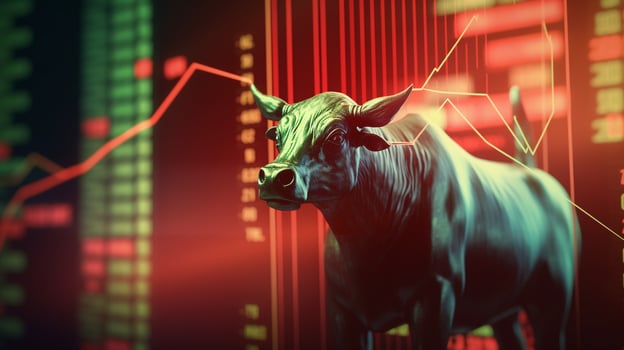 Stock bull market design concept background, AI Generated. photo