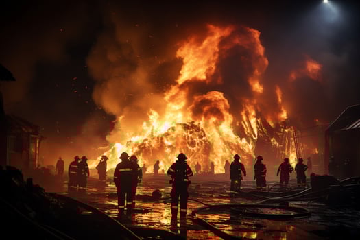Fire fighters tackle the towering flames AI Generated photo