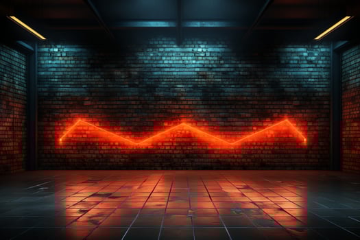 Neon noir atmosphere, Empty room, brick walls, concrete floor, neon light, smoke AI Generated photo