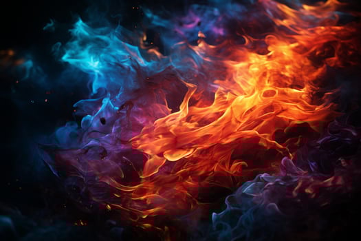 Blue and red fire on dark backdrop AI Generated photo