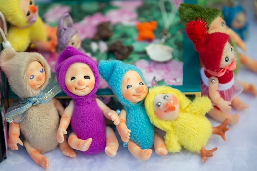 Funny multicolored handmade dwarf dolls. photo