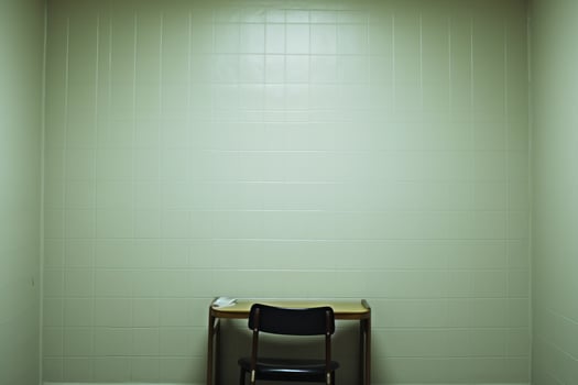 empty interrogation room with chair and table generative ai photo