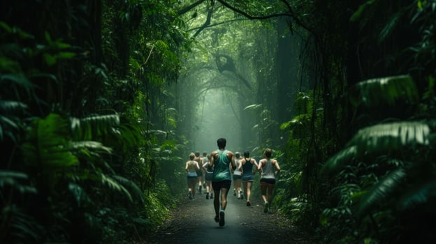 running marathon on the track in the forest jungle generative ai photo