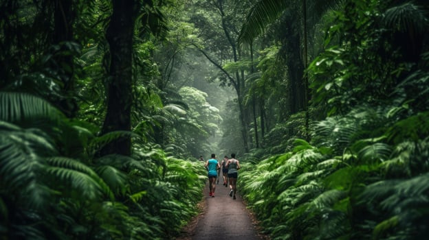 running marathon on the track in the forest jungle generative ai photo