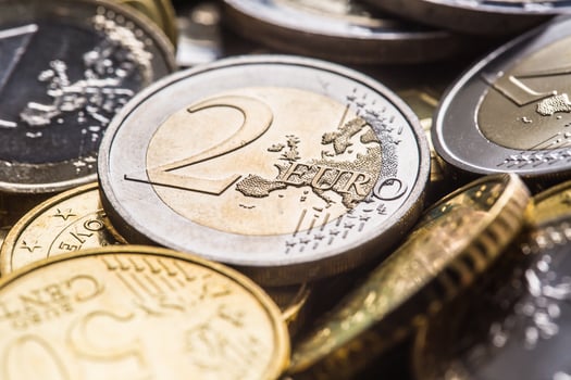 Close-up a pile of new euro coins in other compositions photo