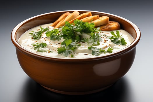 A delicious chicken soup food with vegetables in a bowl. Winter food and high protein soup meal concept by AI Generated photo