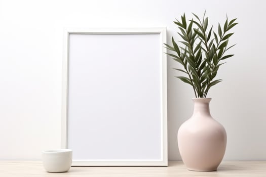 Blank picture frame mockup on wall in modern interior. photo