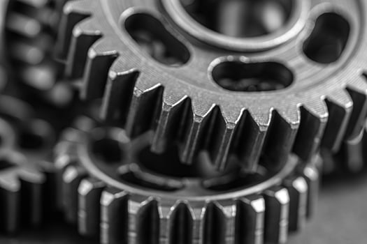 Gear and cogs wheels, clock mechanism, brass metal engine industrial. photo
