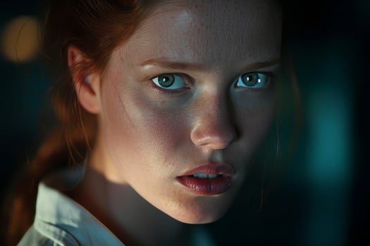 a close up of a woman with blue eyes generative AI photo