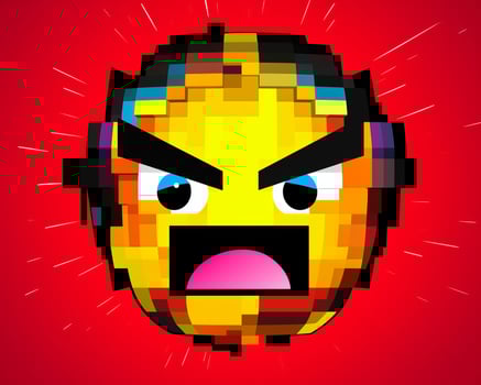 an angry pixel face on a red background generative AI photo