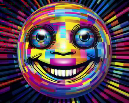 an illustration of a colorful smiley face on a black background generative AI photo