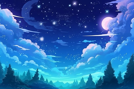 an illustration of a night sky with clouds and stars generative AI photo